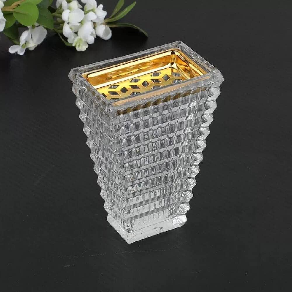 Crystal Glass Bukhoor Burner-Square | Oud burner | Incense Bukhoor - Gold Incense Burner (Clear)